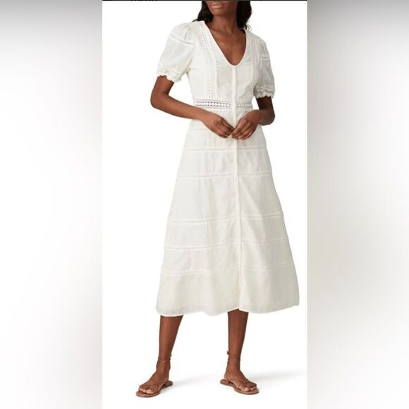 Sweet Baby Jamie Ivory Embroidered Midi Dress Size Large - Picture 1 of 6